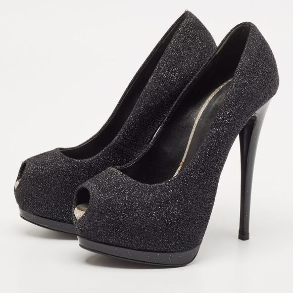Giuseppe Zanotti Black Lurex Fabric Sharon Peep Toe Pumps Size 36 - Picture 2 of 7